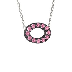 Nola Elips Kolye - Pembe kuvars 925 ayar siyah rodyum kaplama gümüş kolye (40 cm gümüş rolo zincir) #1wj0d7d