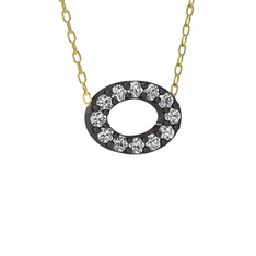 Nola Elips Kolye - Swarovski 925 ayar siyah rodyum kaplama gümüş kolye (40 cm altın rolo zincir) #1xlbwmy