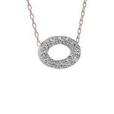 Nola Elips Kolye - Swarovski 8 ayar beyaz altın kolye (40 cm rose altın rolo zincir) #1xxe634