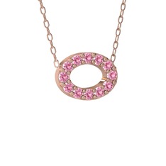 Nola Elips Kolye - Pembe kuvars 14 ayar rose altın kolye (40 cm rose altın rolo zincir) #2m1efn