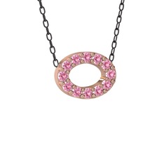 Nola Elips Kolye - Pembe kuvars 14 ayar rose altın kolye (40 cm gümüş rolo zincir) #3w5c96
