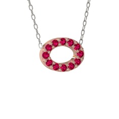 Nola Elips Kolye - Rodolit garnet 8 ayar rose altın kolye (40 cm beyaz altın rolo zincir) #7gqwsv