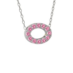 Nola Elips Kolye - Pembe kuvars 925 ayar gümüş kolye (40 cm beyaz altın rolo zincir) #c629be