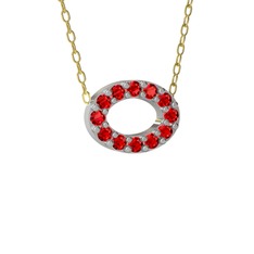Garnet 14 ayar beyaz altın kolye (40 cm gümüş rolo zincir)
