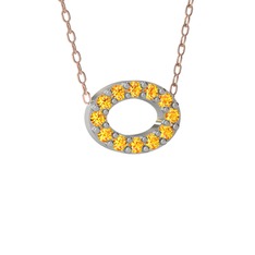 Nola Elips Kolye - Sitrin 14 ayar beyaz altın kolye (40 cm rose altın rolo zincir) #fr9bjj