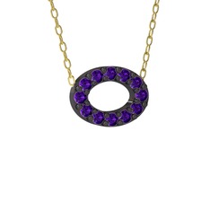 Nola Elips Kolye - Ametist 925 ayar siyah rodyum kaplama gümüş kolye (40 cm altın rolo zincir) #holnug