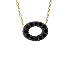 Nola Elips Kolye - Siyah zirkon 925 ayar siyah rodyum kaplama gümüş kolye (40 cm altın rolo zincir) #nm2wyv