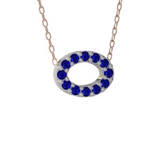Nola Elips Kolye - Lab safir 8 ayar beyaz altın kolye (40 cm rose altın rolo zincir) #ph3sbf