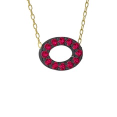 Nola Elips Kolye - Rodolit garnet 925 ayar siyah rodyum kaplama gümüş kolye (40 cm altın rolo zincir) #ptb935