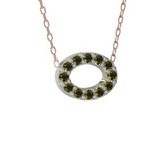 Nola Elips Kolye - Peridot 8 ayar beyaz altın kolye (40 cm rose altın rolo zincir) #q76445