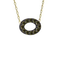 Nola Elips Kolye - Peridot 925 ayar siyah rodyum kaplama gümüş kolye (40 cm altın rolo zincir) #qlbt2e