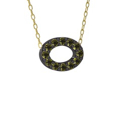 Nola Elips Kolye - Peridot 925 ayar siyah rodyum kaplama gümüş kolye (40 cm altın rolo zincir) #qlbt2e