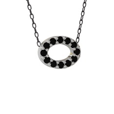 Nola Elips Kolye - Siyah zirkon 8 ayar beyaz altın kolye (40 cm gümüş rolo zincir) #vu2a1j