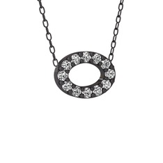 Nola Elips Kolye - Swarovski 925 ayar siyah rodyum kaplama gümüş kolye (40 cm gümüş rolo zincir) #xcxubb