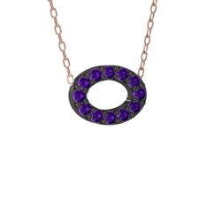 Nola Elips Kolye - Ametist 925 ayar siyah rodyum kaplama gümüş kolye (40 cm rose altın rolo zincir) #y03jm2