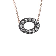 Swarovski 925 ayar siyah rodyum kaplama gümüş kolye (40 cm rose altın rolo zincir)