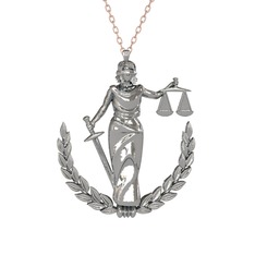 Adalet Kolye - 18 ayar beyaz altın kolye (40 cm rose altın rolo zincir) #vfkvhc