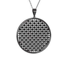 Petek Kolye - Siyah zirkon 925 ayar siyah rodyum kaplama gümüş kolye (40 cm gümüş rolo zincir) #100f1b9
