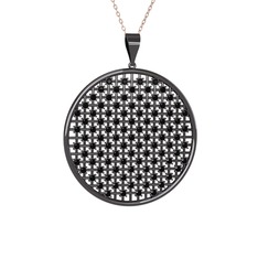 Petek Kolye - Siyah zirkon 925 ayar siyah rodyum kaplama gümüş kolye (40 cm rose altın rolo zincir) #11cvyik
