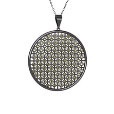 Petek Kolye - Peridot 925 ayar siyah rodyum kaplama gümüş kolye (40 cm gümüş rolo zincir) #157gpai