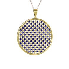 Lab safir 925 ayar altın kaplama gümüş kolye (40 cm rose altın rolo zincir)