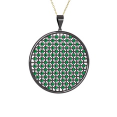 Petek Kolye - Yeşil kuvars 925 ayar siyah rodyum kaplama gümüş kolye (40 cm altın rolo zincir) #1e4xa3n