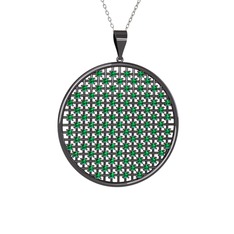 Petek Kolye - Yeşil kuvars 925 ayar siyah rodyum kaplama gümüş kolye (40 cm beyaz altın rolo zincir) #1g3lu53