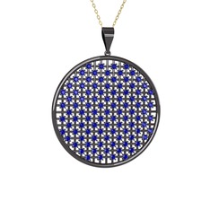 Petek Kolye - Lab safir 925 ayar siyah rodyum kaplama gümüş kolye (40 cm altın rolo zincir) #1ggnkd4