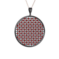 Petek Kolye - Garnet 925 ayar siyah rodyum kaplama gümüş kolye (40 cm rose altın rolo zincir) #1i1631f