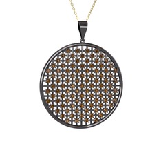 Petek Kolye - Dumanlı kuvars 925 ayar siyah rodyum kaplama gümüş kolye (40 cm altın rolo zincir) #1mqmyjo