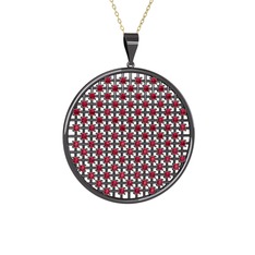 Petek Kolye - Rodolit garnet 925 ayar siyah rodyum kaplama gümüş kolye (40 cm altın rolo zincir) #1ne7cbu