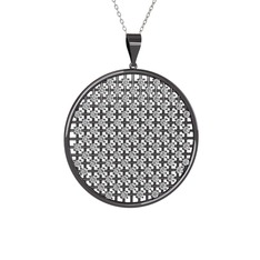 Petek Kolye - Beyaz zirkon 925 ayar siyah rodyum kaplama gümüş kolye (40 cm beyaz altın rolo zincir) #1pku6hp