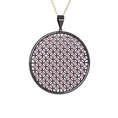 Petek Kolye - Pembe kuvars 925 ayar siyah rodyum kaplama gümüş kolye (40 cm gümüş rolo zincir) #5da6ig