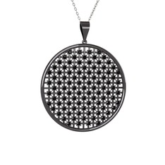 Siyah zirkon 925 ayar siyah rodyum kaplama gümüş kolye (40 cm beyaz altın rolo zincir)