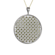 Petek Kolye - Peridot 8 ayar beyaz altın kolye (40 cm gümüş rolo zincir) #7mfw9b