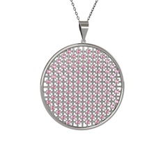 Pembe kuvars 18 ayar beyaz altın kolye (40 cm gümüş rolo zincir)