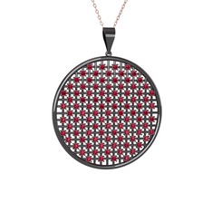 Petek Kolye - Rodolit garnet 925 ayar siyah rodyum kaplama gümüş kolye (40 cm rose altın rolo zincir) #hliqsf