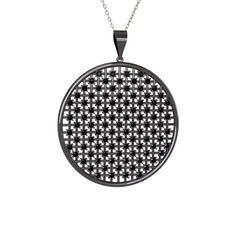 Petek Kolye - Siyah zirkon 925 ayar siyah rodyum kaplama gümüş kolye (40 cm beyaz altın rolo zincir) #khv89g