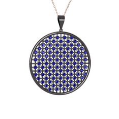 Petek Kolye - Lab safir 925 ayar siyah rodyum kaplama gümüş kolye (40 cm rose altın rolo zincir) #n237qs