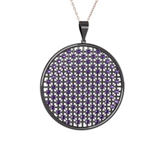 Ametist 925 ayar siyah rodyum kaplama gümüş kolye (40 cm rose altın rolo zincir)