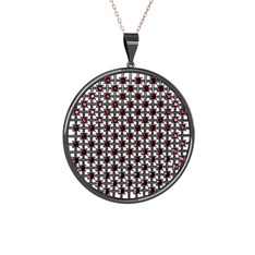 Petek Kolye - Kök yakut 925 ayar siyah rodyum kaplama gümüş kolye (40 cm rose altın rolo zincir) #p9zirm