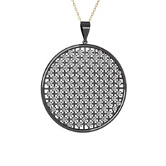 Petek Kolye - Beyaz zirkon 925 ayar siyah rodyum kaplama gümüş kolye (40 cm altın rolo zincir) #rb0iq3