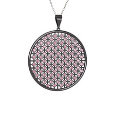 Pembe kuvars 925 ayar siyah rodyum kaplama gümüş kolye (40 cm gümüş rolo zincir)