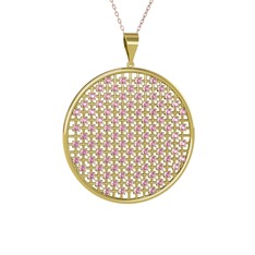 Petek Kolye - Pembe kuvars 18 ayar altın kolye (40 cm rose altın rolo zincir) #y00ag3