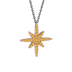 Kutup Yıldızı Kolye - Sitrin 18 ayar rose altın kolye (40 cm gümüş rolo zincir) #1229x6b