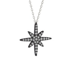 Kutup Yıldızı Kolye - Swarovski 925 ayar siyah rodyum kaplama gümüş kolye (40 cm gümüş rolo zincir) #12artfz