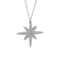 Kutup Yıldızı Kolye - Swarovski 18 ayar beyaz altın kolye (40 cm gümüş rolo zincir) #12ukwtt