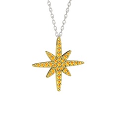 Kutup Yıldızı Kolye - Sitrin 14 ayar altın kolye (40 cm beyaz altın rolo zincir) #14jjf9j