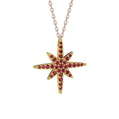 Kutup Yıldızı Kolye - Rodolit garnet 18 ayar altın kolye (40 cm rose altın rolo zincir) #14q0iil