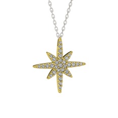 Kutup Yıldızı Kolye - Beyaz zirkon 18 ayar altın kolye (40 cm beyaz altın rolo zincir) #15fblul